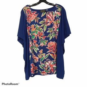 Bob Mackie Painterly Floral Front Caftan Top